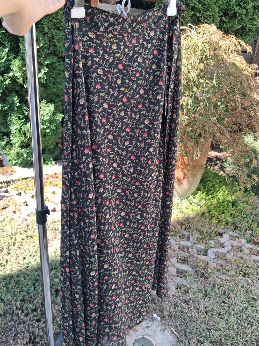 Express Black Maxi Skirt with Pink & Green Floral Print